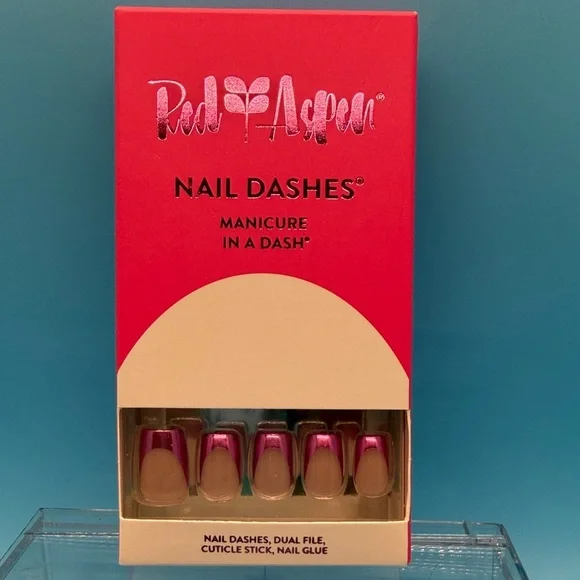 Red Aspen Nail Dashes - Pink and Tan Press-On Nails - Picture 1 of 5